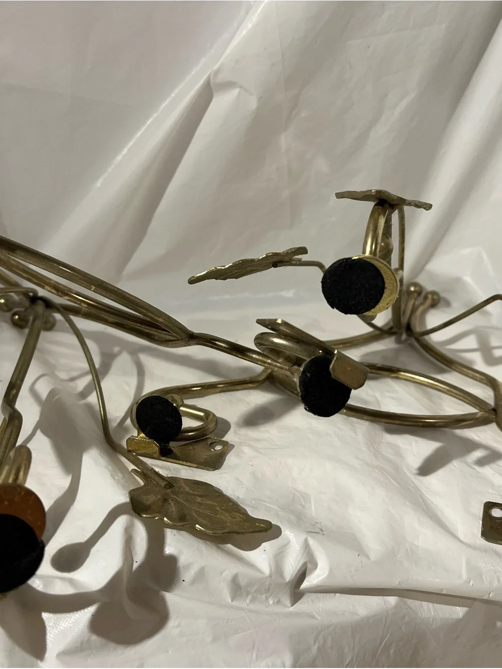 Gold Tone Flat TopMetal Wall Shelf Holders Leaf Design